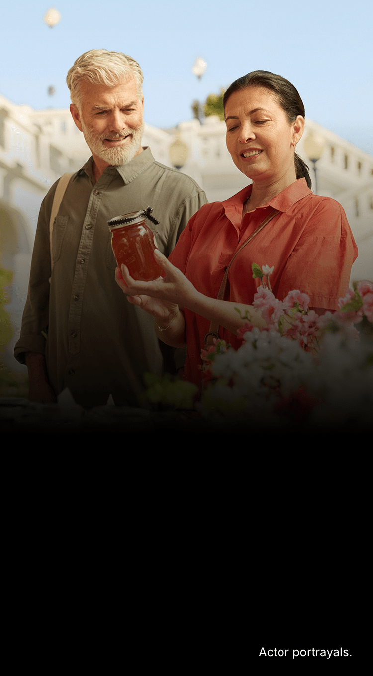 People at a farmer's market. Actor portrayals.