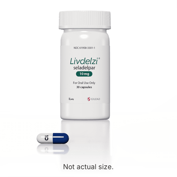 LIVDELZI® (seladelpar) medication bottles with prescription label