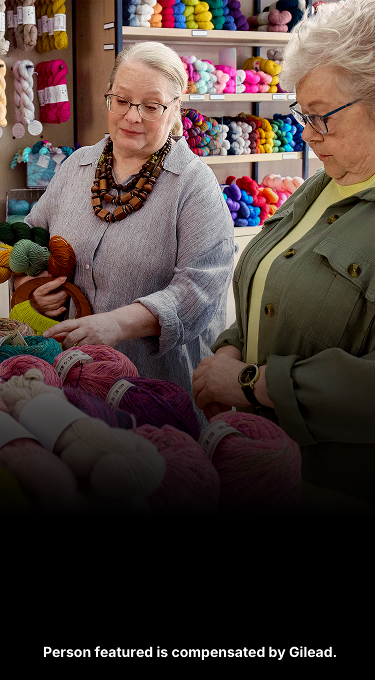 Wendy, a woman with PBC, shopping for yarn with her mother