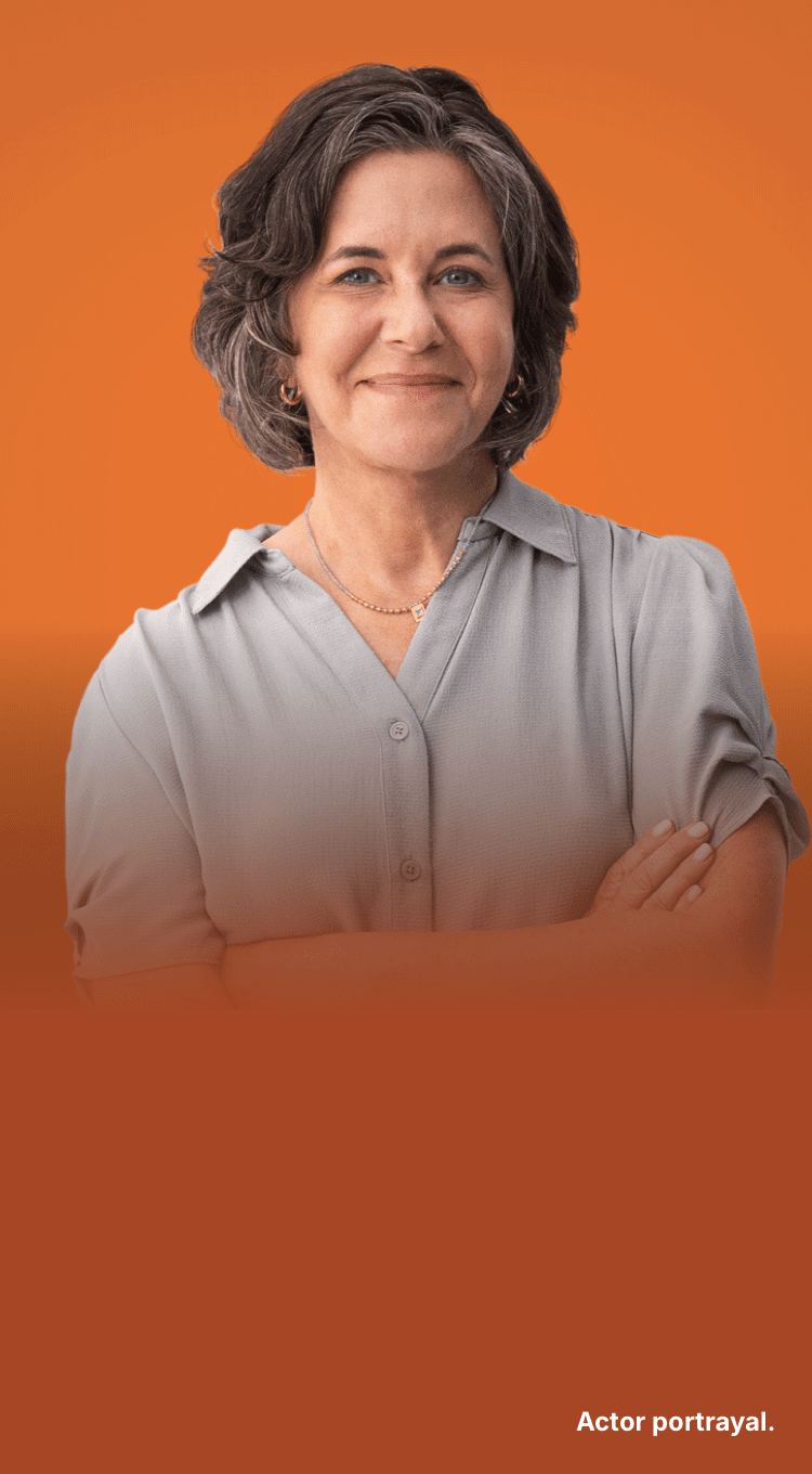 Confident woman standing with crossed arms. Actor portrayals.