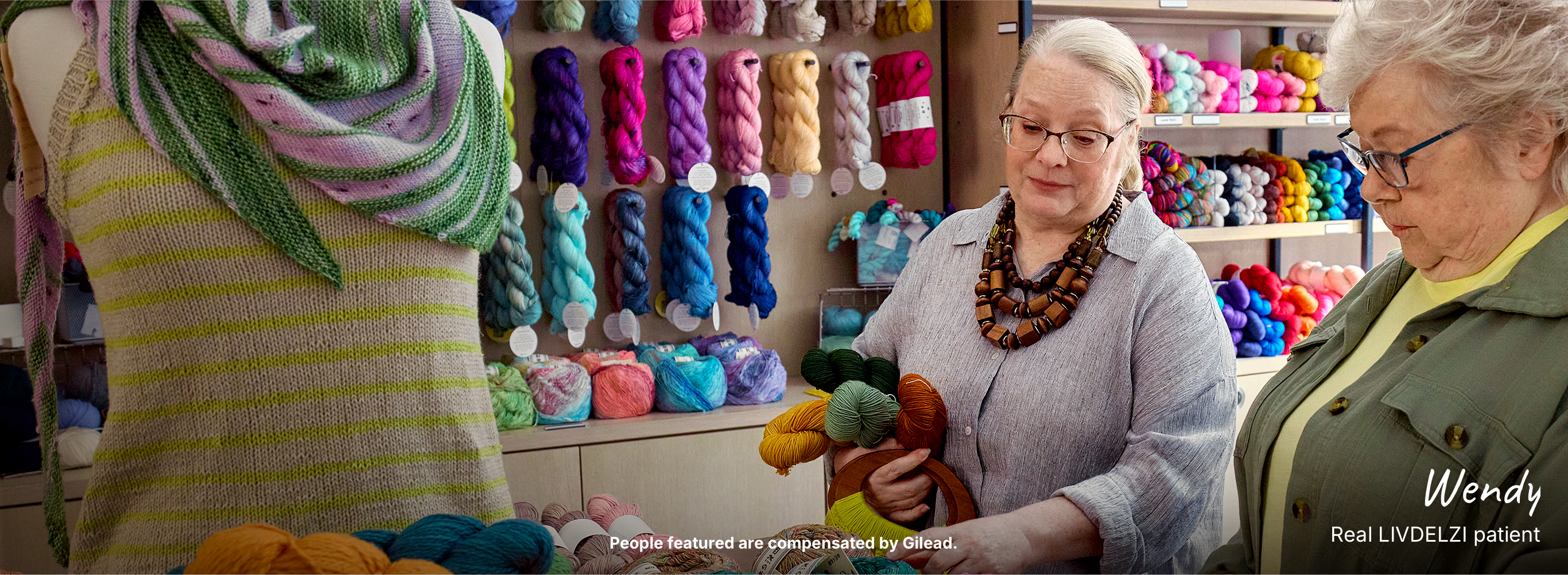Wendy, a woman with PBC, shopping for yard with her mother