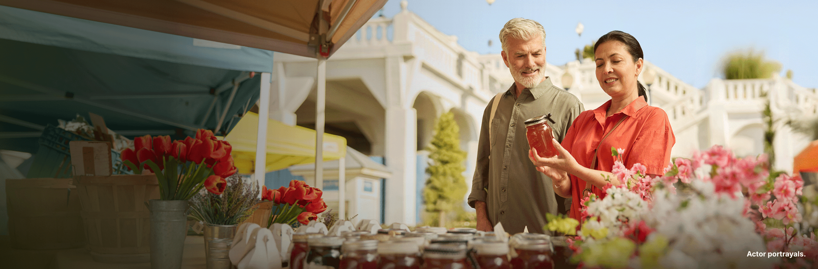 Two people shopping. Actor portrayals.