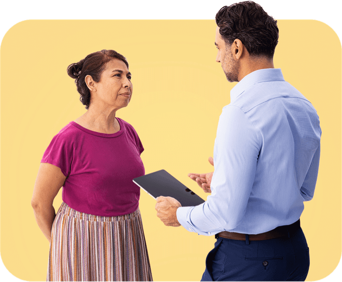Patient having a discussion with their healthcare provider. Actor portrayals. 